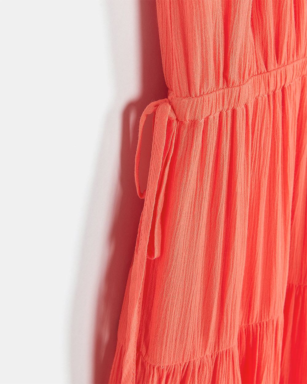 Crinkle Gauze Sleeveless V-Neck Midi Dress with Tie Details
