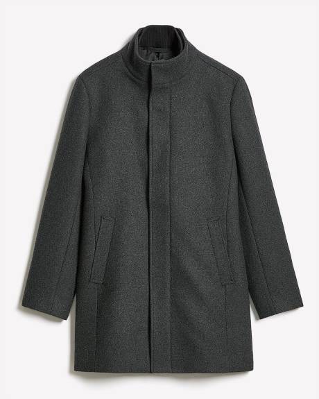 Classic Solid Mock-Neck Wool Coat with Dickey