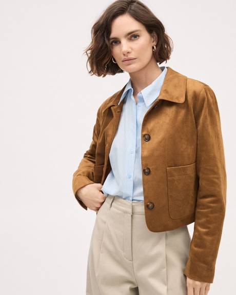 Cropped Long-Sleeve Buttoned-Down Striped Poplin Blouse