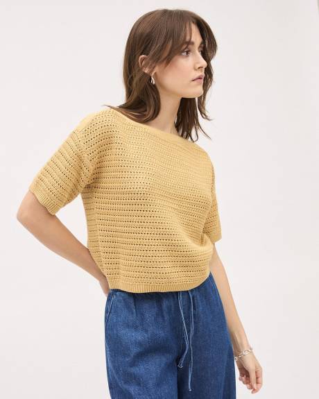 Pull en Mailles Crochet&eacute;es &agrave; Manches aux Coudes