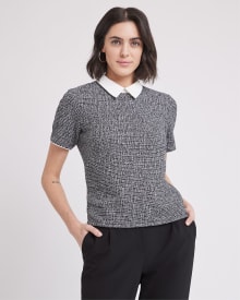 Short-Sleeve Top with Shirt Collar