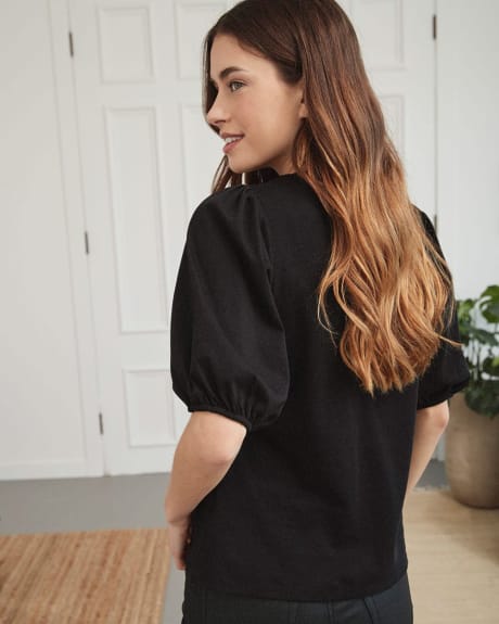 Crew Neck T-Shirt with Puffed Elbow Sleeves