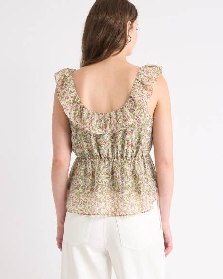 Blouse Sans Manches à Coupe Empire à Col en U à Volants