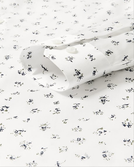 Slim-Fit White Dress Shirt with Abstract Floral Pattern