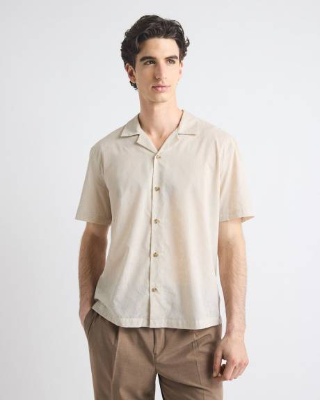 Short-Sleeve Shirt with Camp Collar with Tonal Pattern