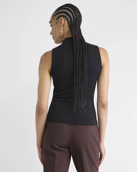 Haut Côtelé Ajusté Sans Manches à Col Montant en Tricot Luxueux