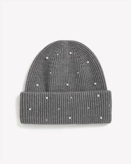 Fold-Over Beanie with Pearls
