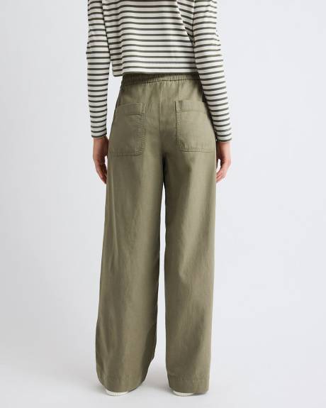 Pantalon en Serg&eacute; &agrave; Taille Mi-Haute et Jambe Large