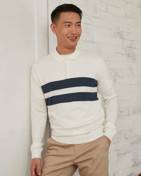 Long-Sleeved Polo with Rugby Stripes