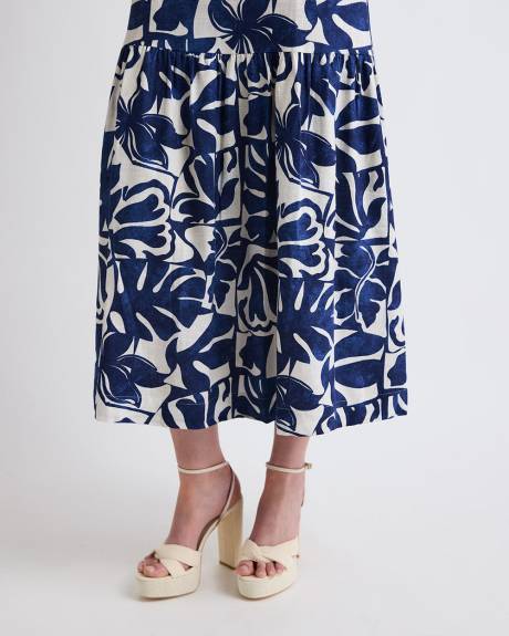 Sleeveless Square-Neck Linen-Blend Straight Maxi Dress