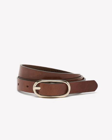 Thin Leather Belt with Oval Buckle