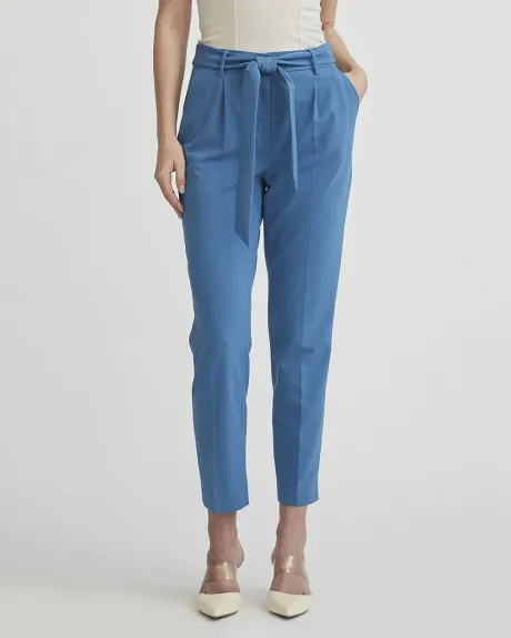 Azure Blue High-Waist Tapered Ankle Pant with Belt - 28"