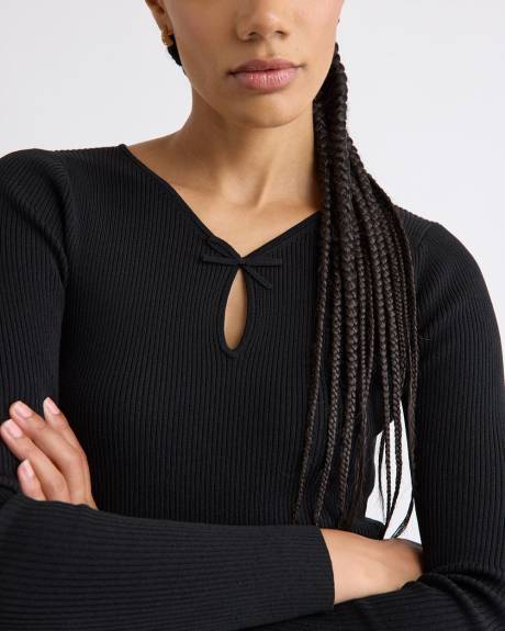 Haut Côtelé à Manches Longues et Col V