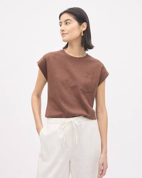 Extended-Sleeve Crew-Neck Linen-Blend Top