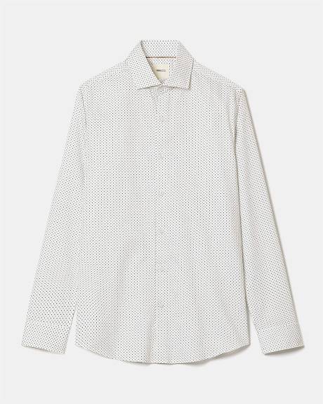 Chemise Habill&eacute;e Blanche &agrave; Coupe &Eacute;troite &agrave; Micro Motif G&eacute;om&eacute;trique