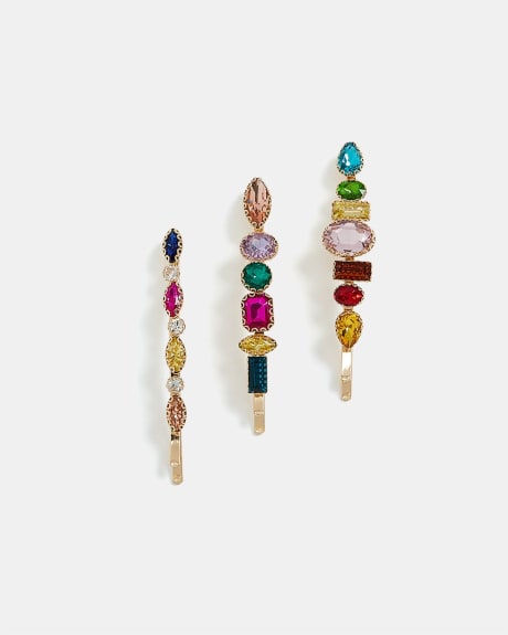 Multicoloured Gemstone Hair Pins - Set Of 3
