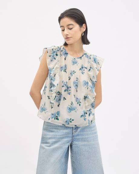 Sleeveless Blouse with Ruffles at Shoulders