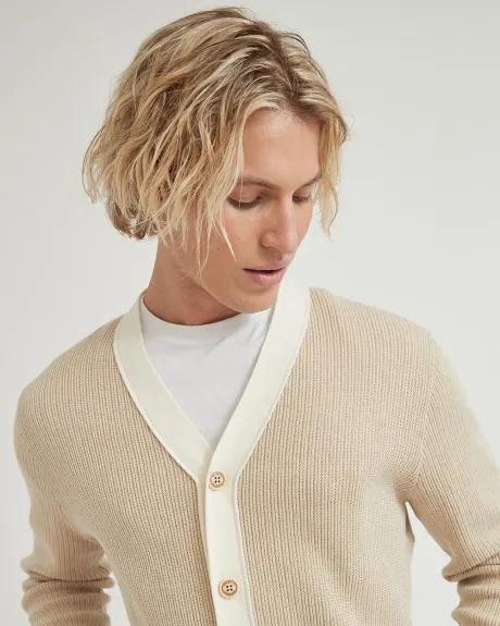 Gender-Neutral Two-Tone Ribbed Cardigan