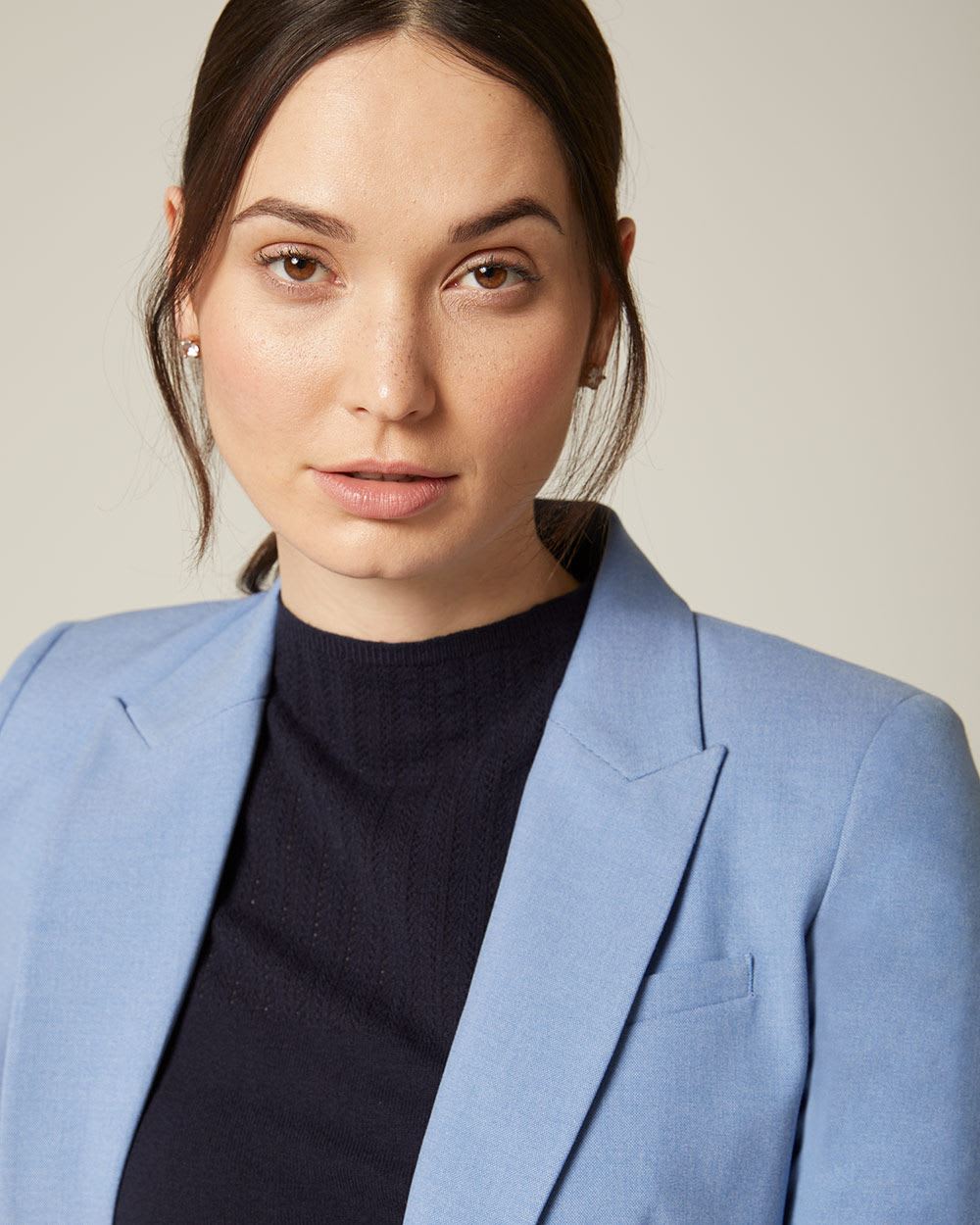 Heather blue fitted double-breasted blazer