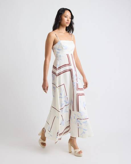 Robe Midi Sans Manches à Col Carré en Mélange de Lin