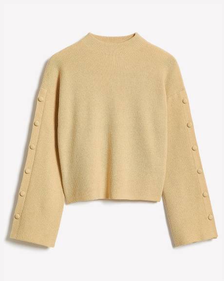 Mock-Neck Sweater with Buttons on Sleeves