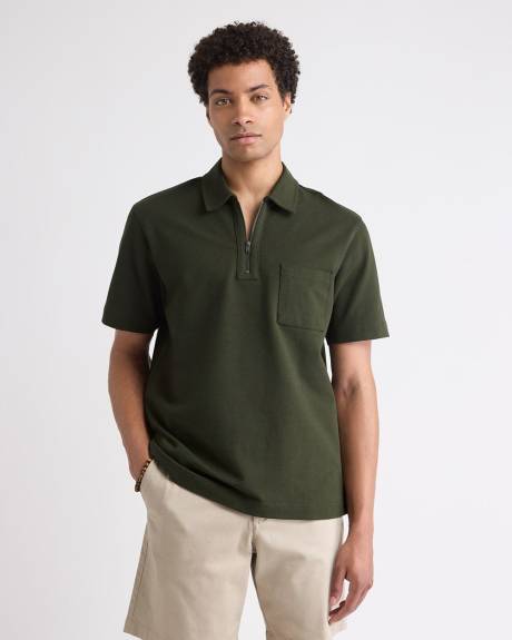 Oversized Short-Sleeve Half-Zip Polo