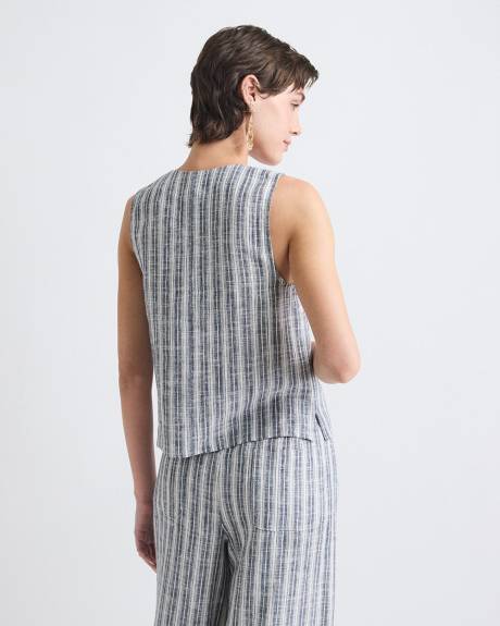 Striped Sleeveless Linen-Blend Blouse