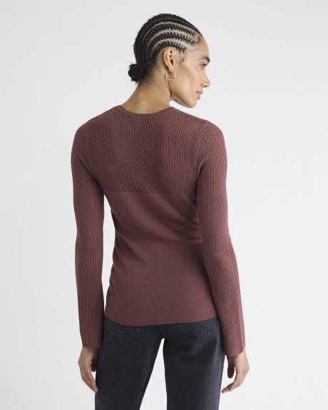 Long-Sleeve Crew-Neck Sweater with Fancy-Stitch Yoke