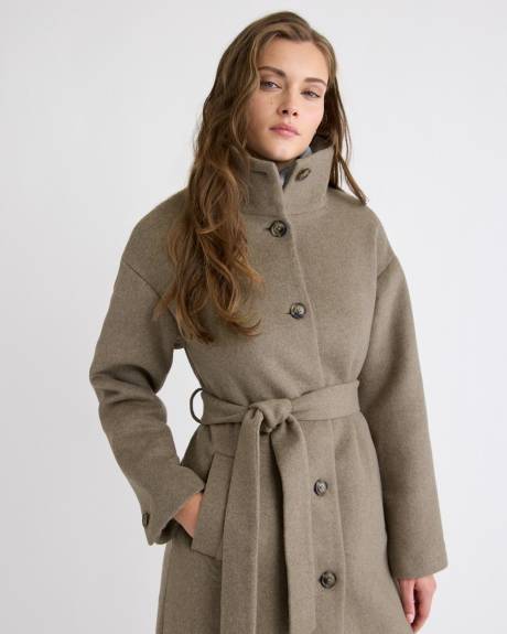 Wool-Blend Funnel-Neck Long Winter Coat