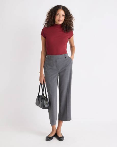 Cap-Sleeve Mock-Neck Ribbed Top