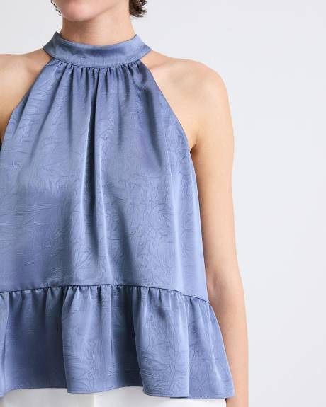 Blouse Sans Manches &agrave; Col Licou en Satin