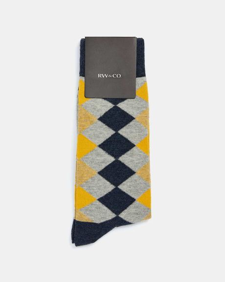 Yellow and Navy Argyle Socks