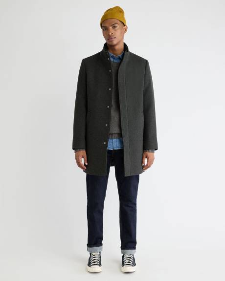 Classic Solid Mock-Neck Wool Coat with Dickey