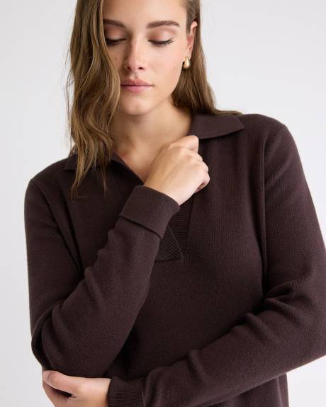 Mini-Robe en Tricot à Manches Longues et Col Johnny