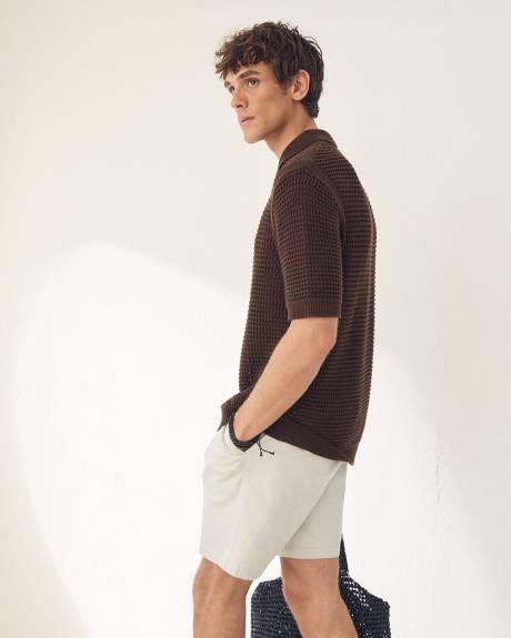 Polo &agrave; Manches Courtes en Coton avec Mailles Ajour&eacute;es