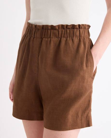 Short en Lin à Taille Haute