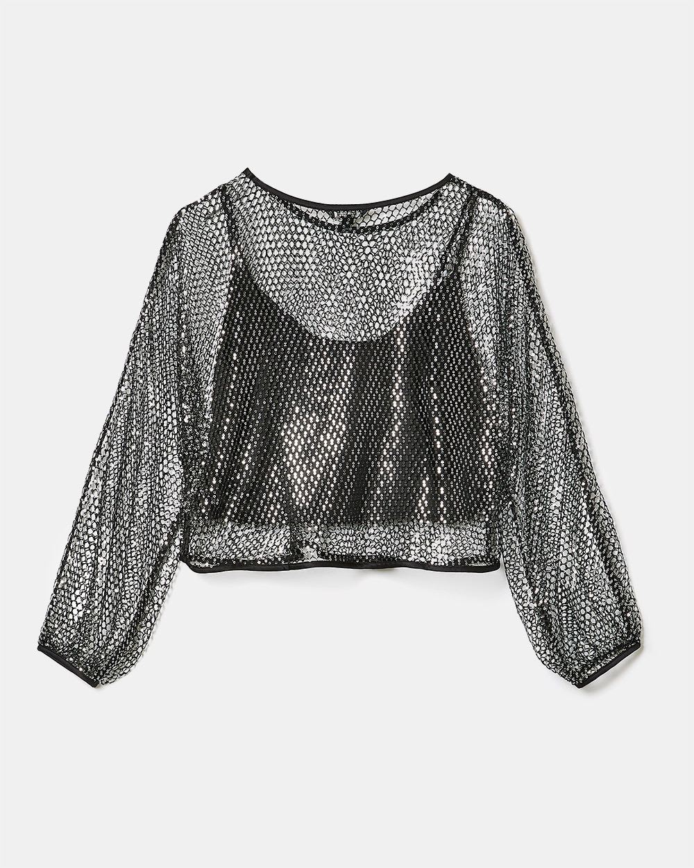 Sequin Grid Long Sleeve Popover Blouse | RW&CO.