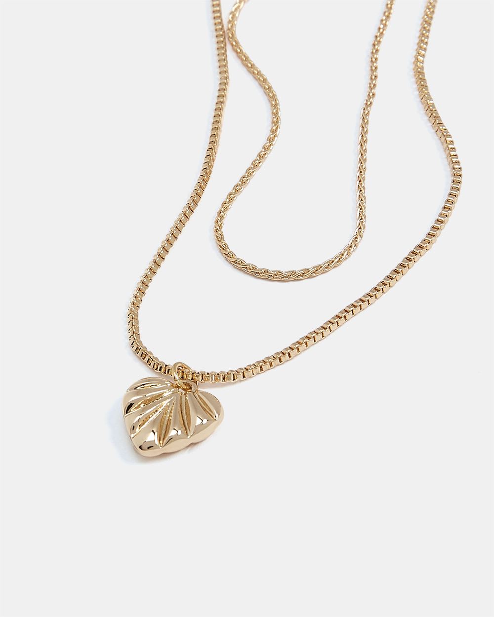 Short Two-Row Necklace With Heart Pendant