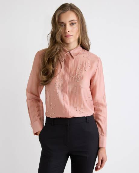 Long-Sleeve Buttoned-Down Blouse with Rhinestones