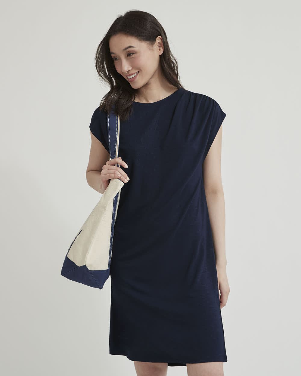 Sleeveless T-Shirt Dress with Shirred Shoulder | RW&CO.