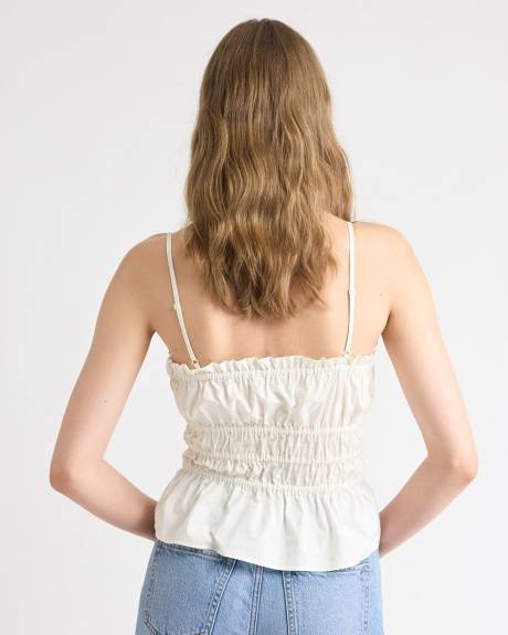 Sleeveless Square-Neck Smocked Poplin Blouse