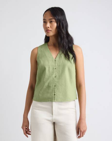 Solid Sleeveless Linen-Blend Blouse
