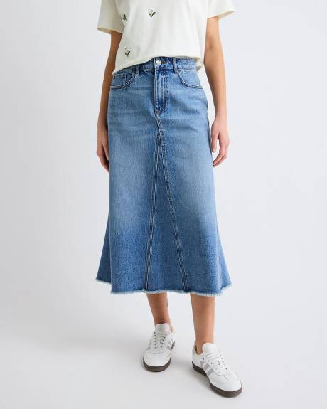 Jupe &Eacute;vas&eacute;e Maxi en Denim &agrave; Taille Haute