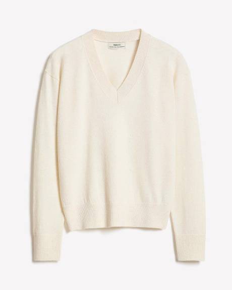 Merino Wool V-Neck Drop Shoulder Sweater