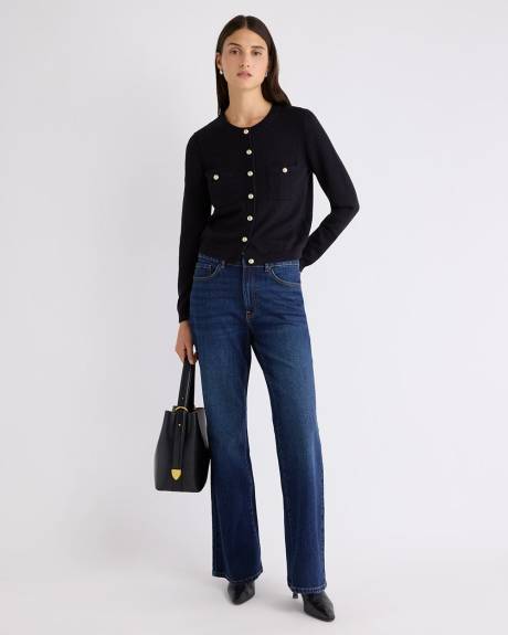 Cardigan Court à Manches Longues avec Poches à la Poitrine