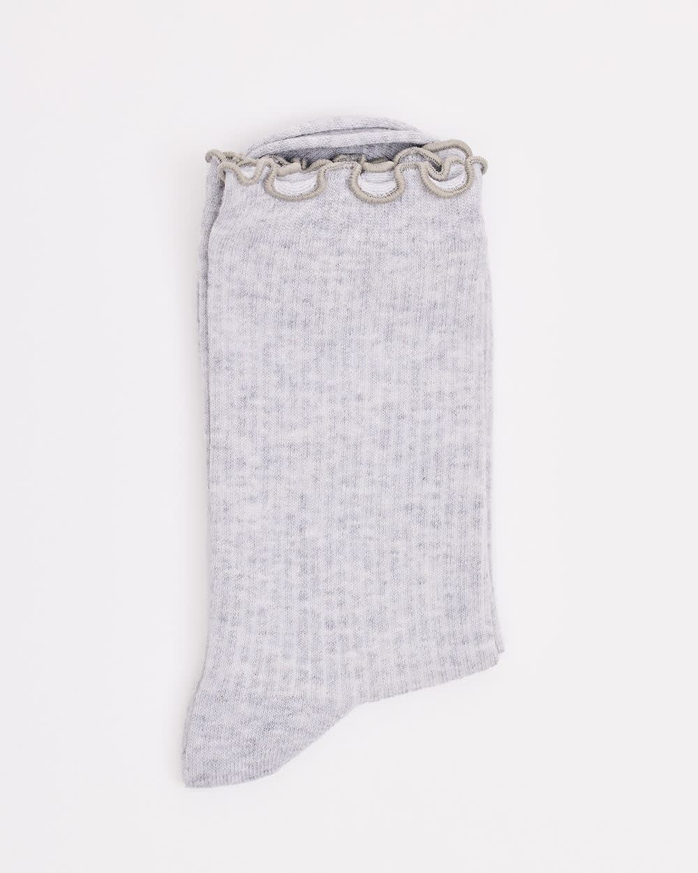 Ribbed Crew Socks with Scalloped Hems