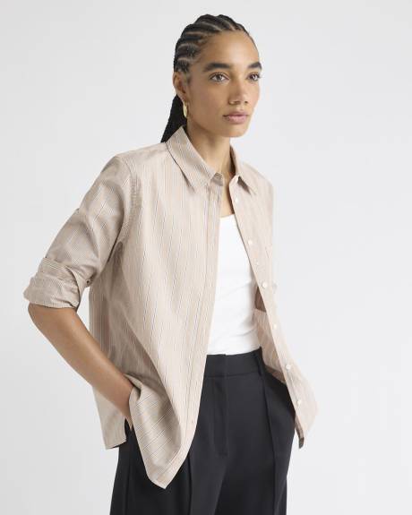 Striped Long-Sleeve Buttoned-Down Poplin Blouse