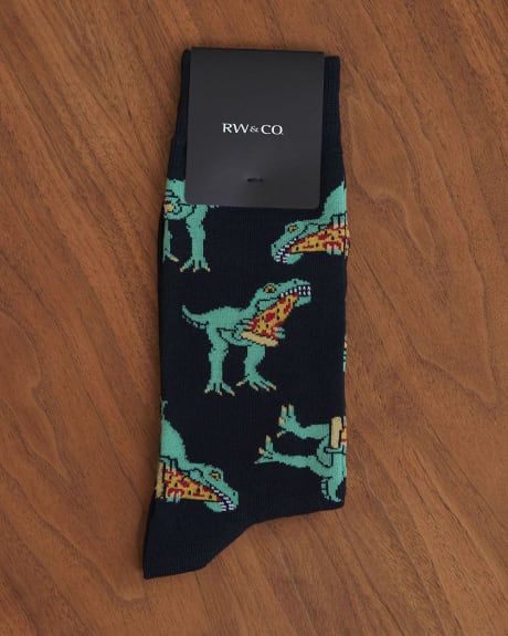 Socks with Pizza-Eating Dinosaurs