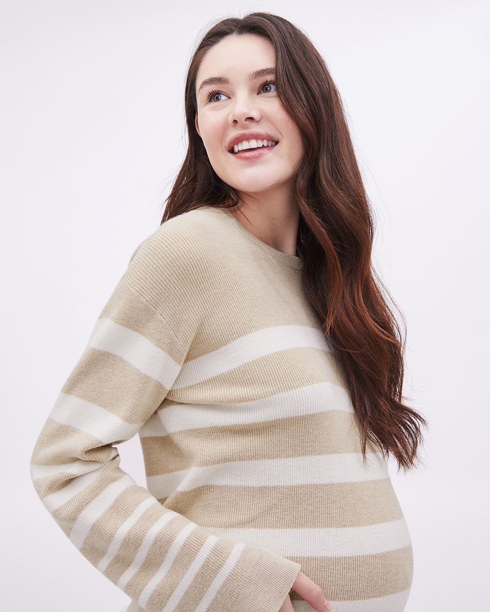 Long-Flare-Sleeve Boat-Neck Sweater - Thyme Maternity