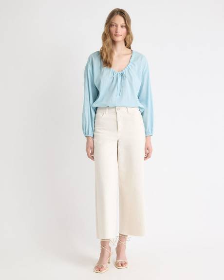 Blouse en Gaze à Manches Longues et Col U